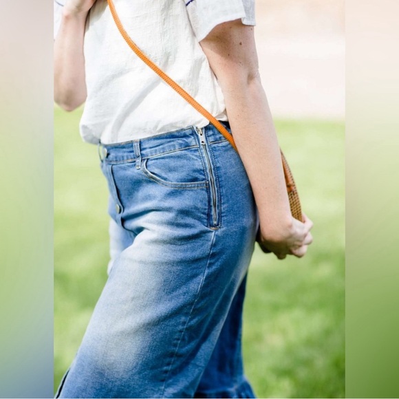 Denim Mermaid Midi Skirt Ruffle Hem - Picture 3 of 8
